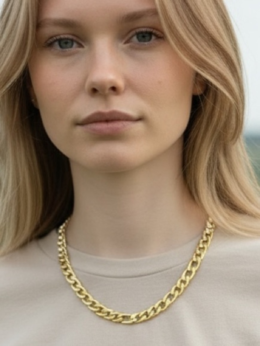 Faux Gold Link Chain Necklace Adjustable - Picture 1 of 11